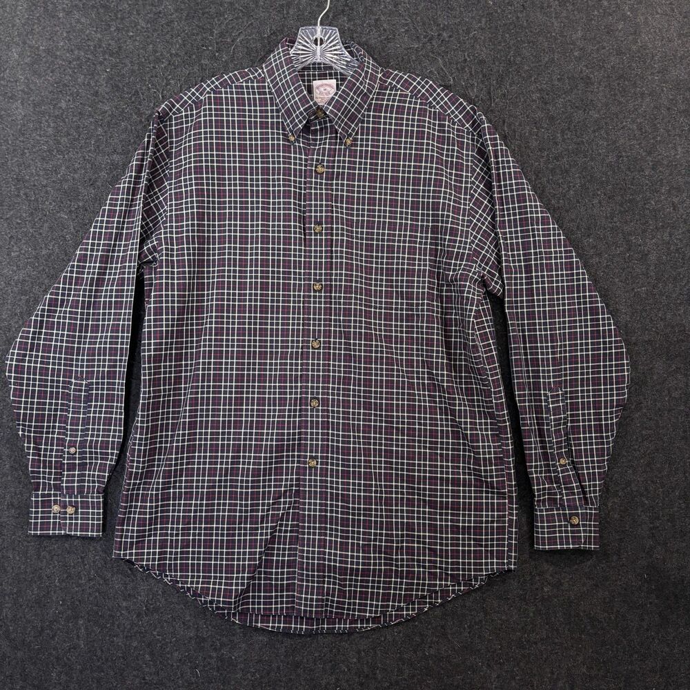 Brooks Brothers Shirt Men's Medium Blue Plaid Non Iron Button Down Classic Fit